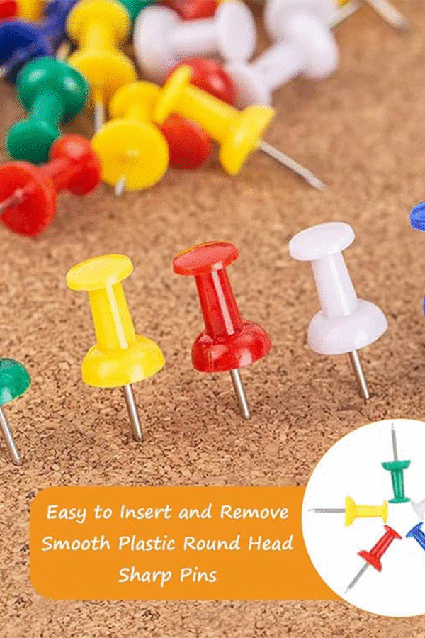 25mm Assorted Colors Stainless Steel Push Pins with Plastic Head